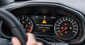  Painel do Jeep Renegade exibindo aviso de Start-Stop indisponível, sinal comum de bateria para Jeep Renegade fraca.
