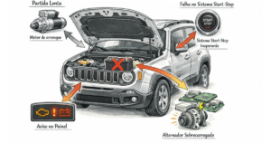 Jeep Renegade com capô aberto mostrando os efeitos da bateria para Jeep Renegade incorreta
